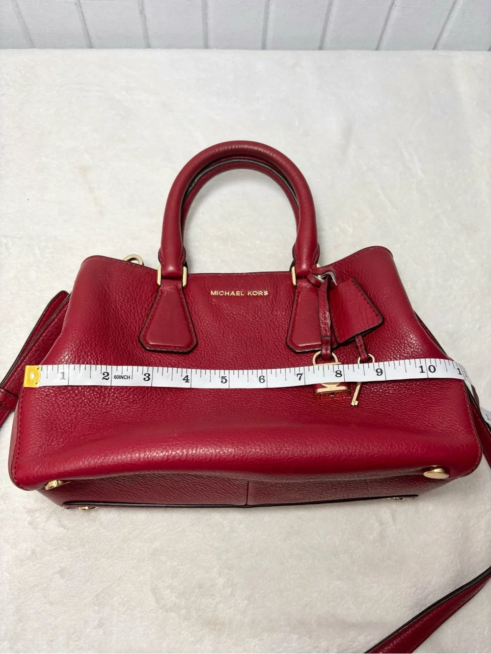 Michael Kors Leather Camille Satchel Cherry Red  with gold‎ hardware